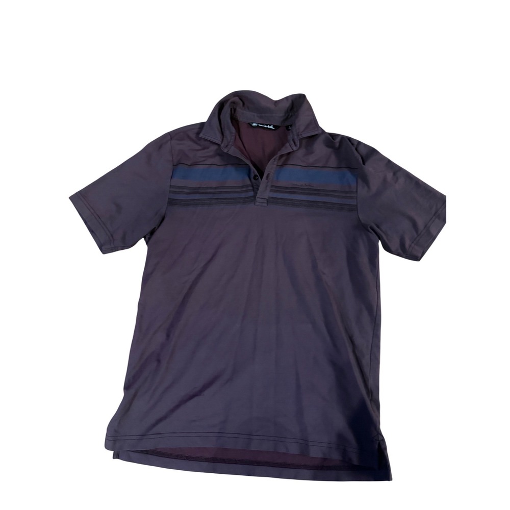 Travis Mathew Mens Short Sleeve Polo Shirt Purple Striped Chest Size Small
